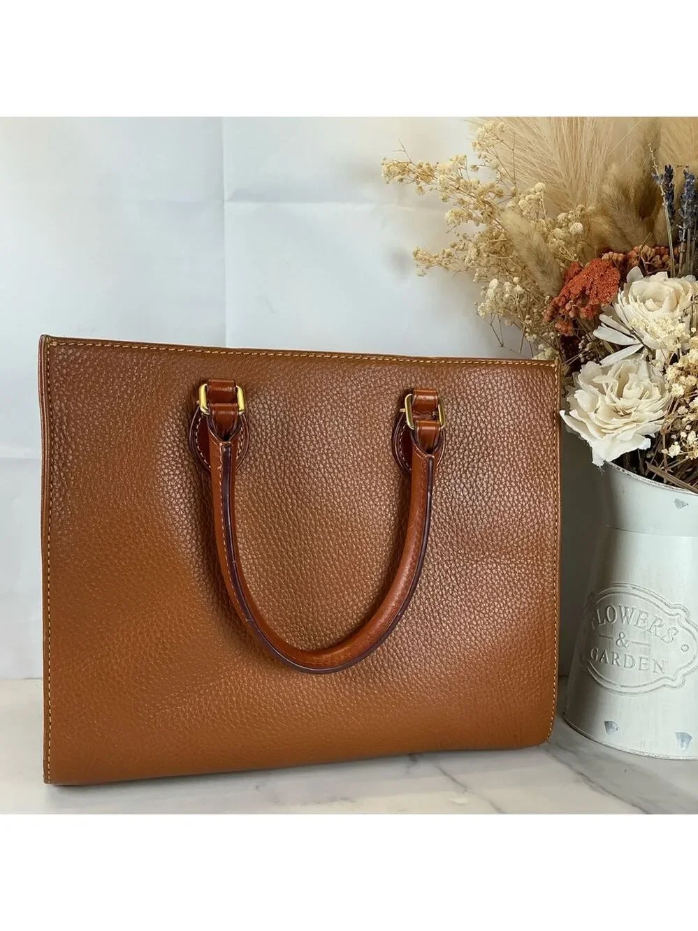 Dooney & Bourke Brown Tan‎ Leather Satchel Hand Shoulder Crossbody Bag